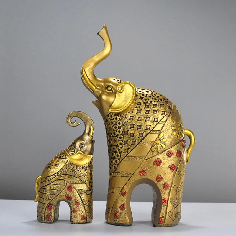 

Moderm Gold Elephant Statue Living Room Decor Home Resin Animal Sculptures Figurines for Interior Luxury Office Art Sculpture
