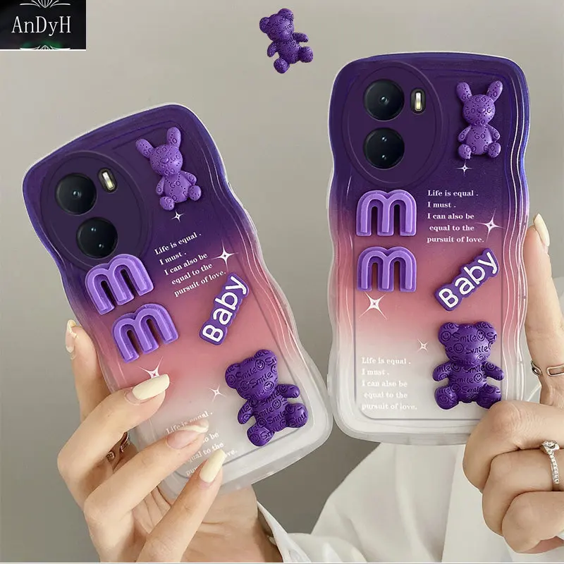 

Wavy Baby 3D Bear Bracelet Case On For Vivo Y19 Y20 Y33S Y21S Y21 V23E V25 Y16 Y22 Y22S Y35 Y15S Y15C X80 Pro Lite Silicon Cover