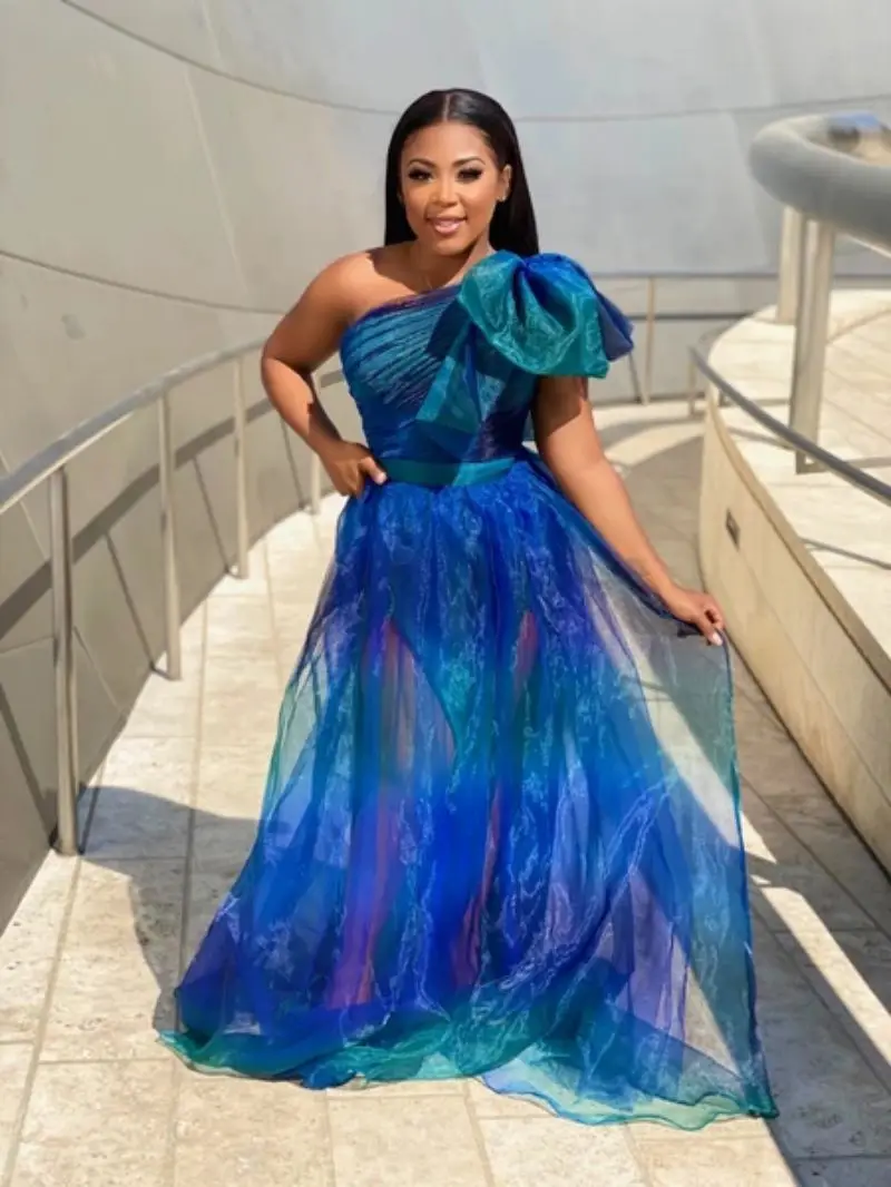 PLEINDI Luxury Evening Dresses One-Shoulder A-LINE Sleeveless Floor-Length Chiffon 2022 New of Ruched Exquisite Prom Women Dress