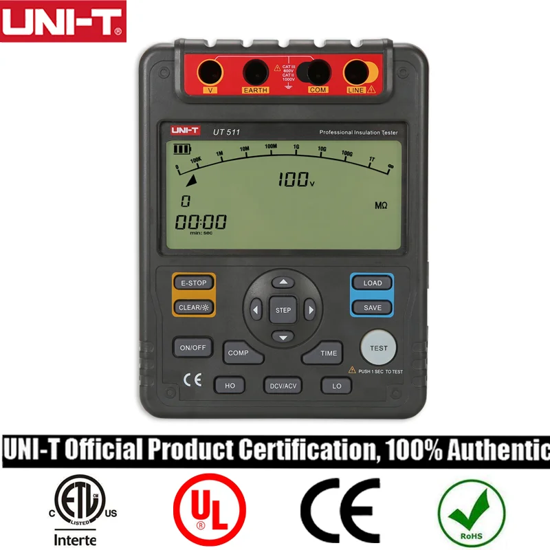 

UNI-T Digital Insulation Resistance Tester UT511 1000V 10Gohm Voltmeter Auto Range Megger tester