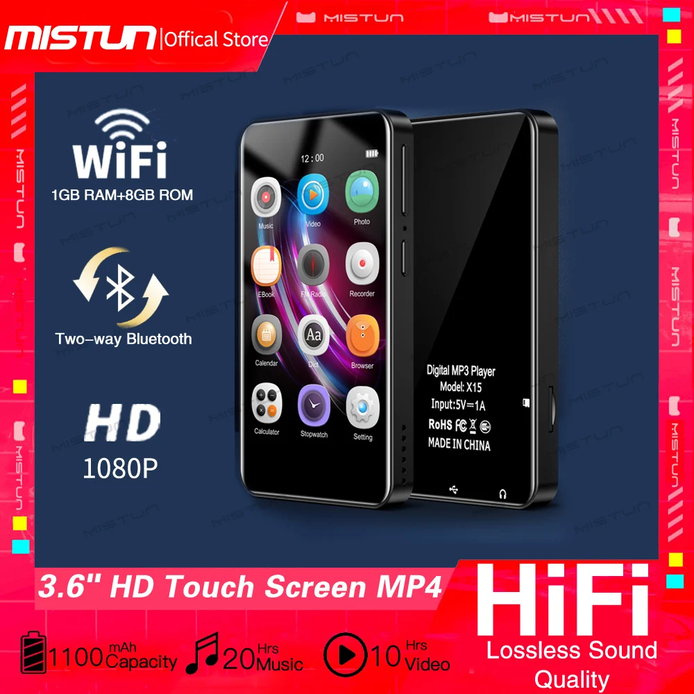 Mp3-плеер с Полноразмерным сенсорным экраном 3 6 дюйма Hi-Fi Bluetooth Wi-Fi Android MP4 |