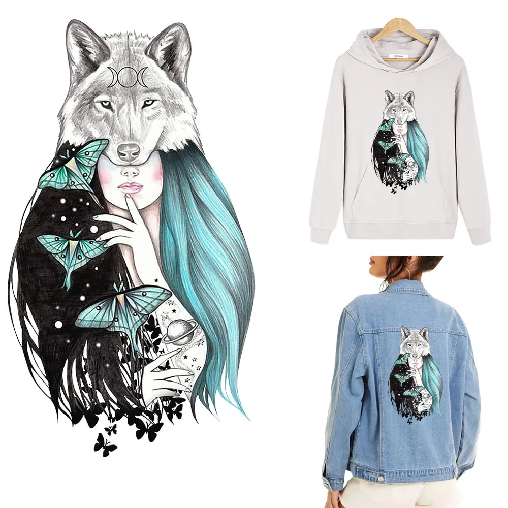 

Iron on Patch Decal Parches Termoadhesivos Ropa Thermal Patches Butterfly Wolf and Girl Ironing Stickers Stripe on Clothes Diy