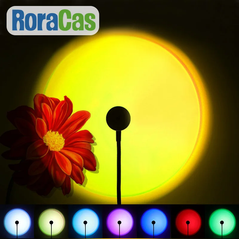 

Sunset Projector 7 Colors Night Light USB Atmosphere Lamp Photography Lighting for Coffee Shop Decor Rainbow Projecting Lights