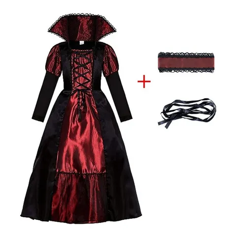 Новинка 2023, карнавальные костюмы для девочек раннего возраста, аниме косплей, черно-красный комплект одежды, Женский трапециевидный Готический косплей, костюм вампира