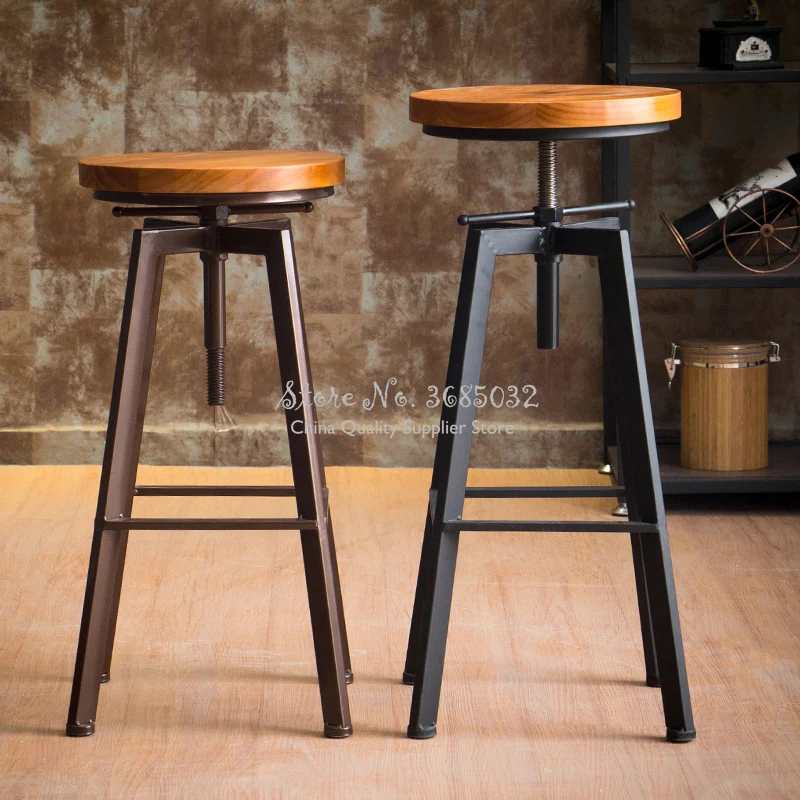 Industrial Wind Rotating Bar Stool Home Lifting Bar Chairs Solid Wood High Stools Home Dinning Chairs