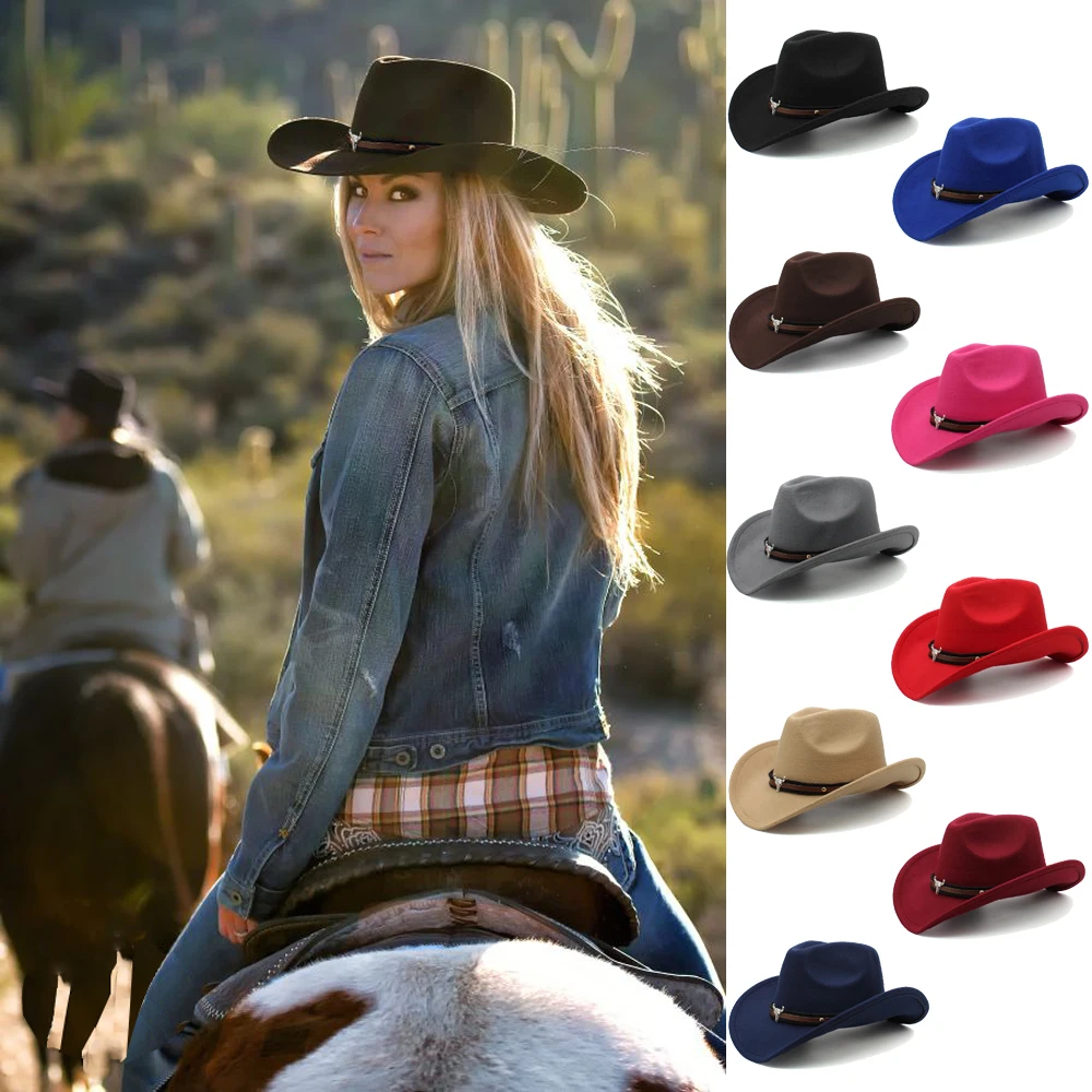 

3 Sizes Parent-child Men Women Kids Children Woolen Western Cowboy Hat Wide Brim Sunhat Party Travel Outdoor Cap Classical Retro