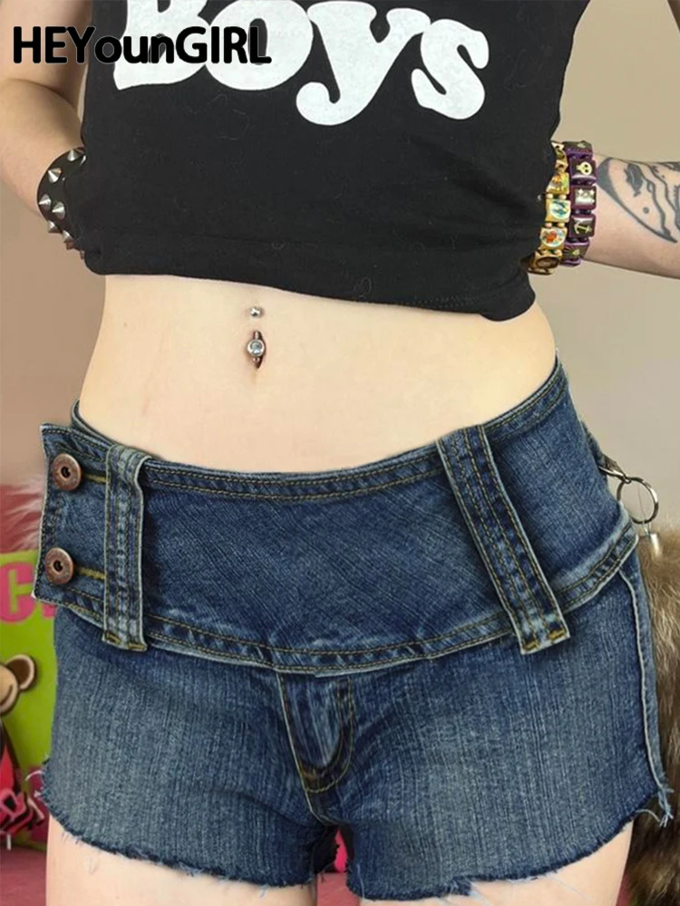 

HEYounGIRL Sexy Vintage Women Elastic Jeans Shorts Low Waist Skinny Y2K Short Pants Harajuku Summer Casual Lady Denim Shorts