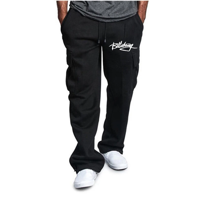 

Casual Men Pants Solid Color Drawstring Loose Sports Trousers Straight Pants Multi Pockets Loose Men Sports Pants Sweatpants