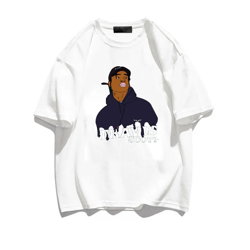 Hip Hop Music Graphic T-shirt Travis Scott Prints 90s Streetwear Tops Cotton Summer Loose Short Sleeve Unisex Clothing Tees