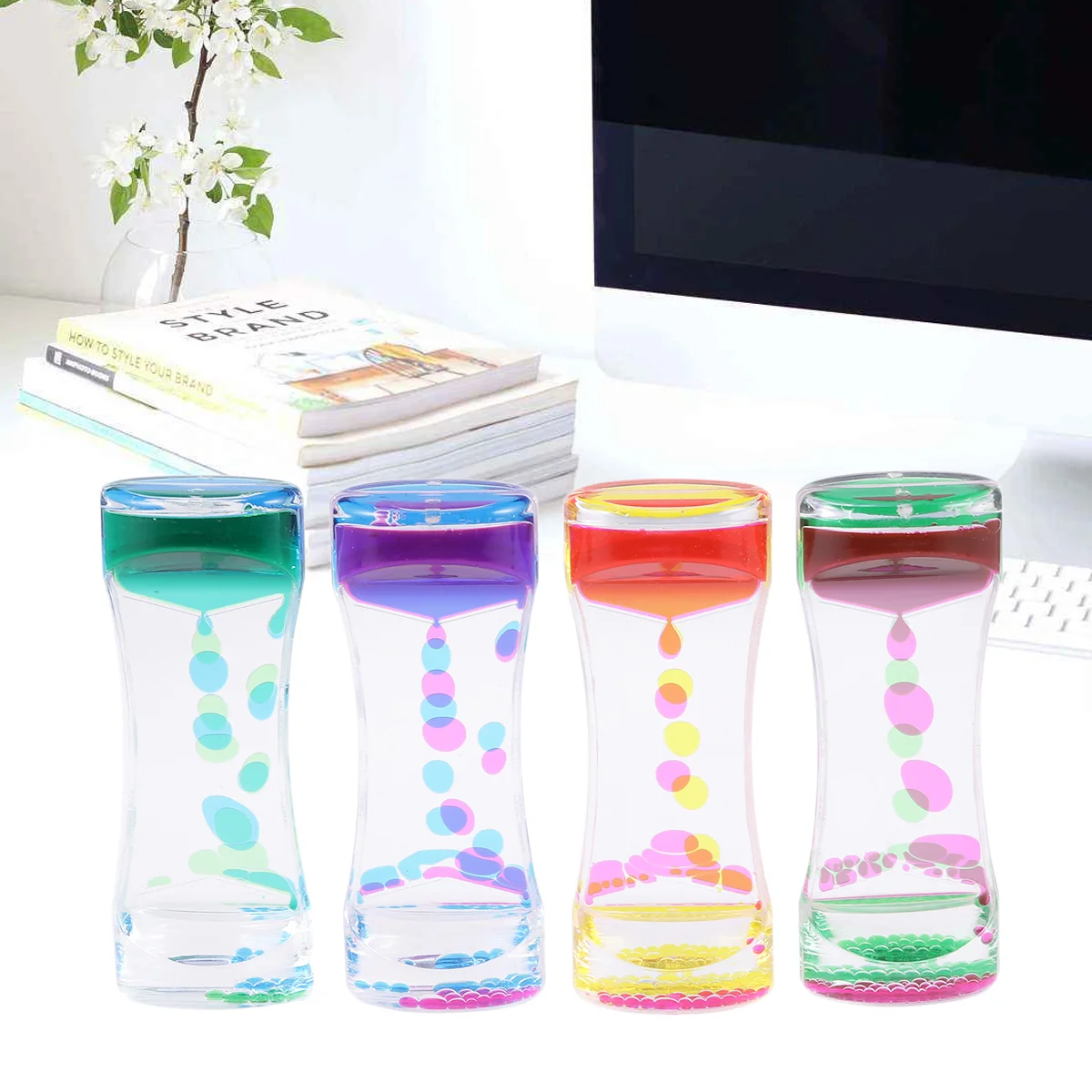 

4 шт., двухцветные песочные часы с пузырьками