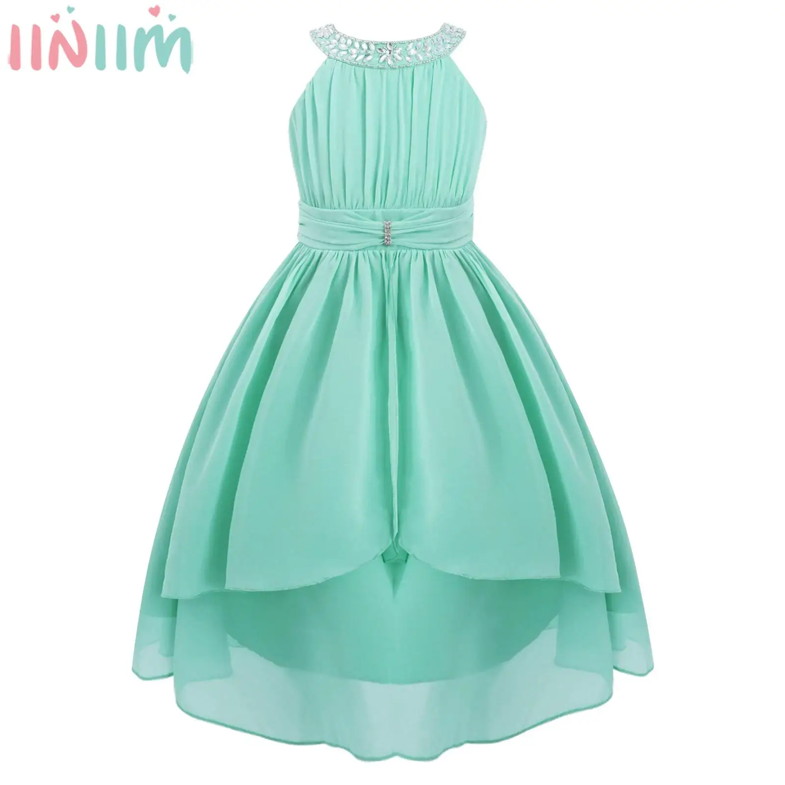 

iiniim Kids Princess Summer Dress Sequined Rhinestone Halter Neck Chiffon Flower Girls Dress Wedding Birthday Party Prom Dresses