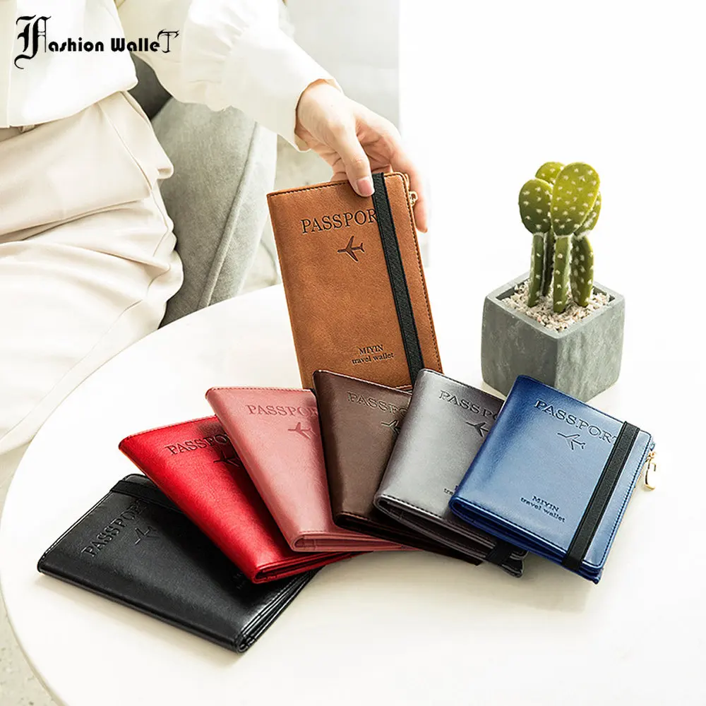 Women Men RFID Vintage Business Passport Cover Holder Multi-Function ID Bank Card PU Leather Wallet Case Travel Accessories