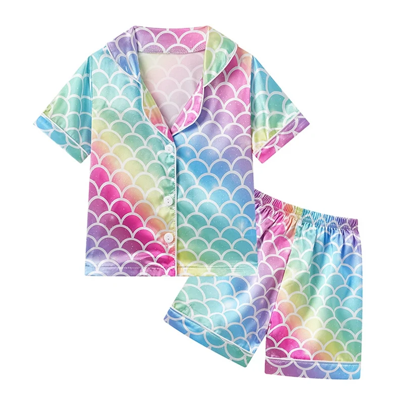 Летняя Детская Пижама шикарная пижама из искусственного шелка с принтом в виде
