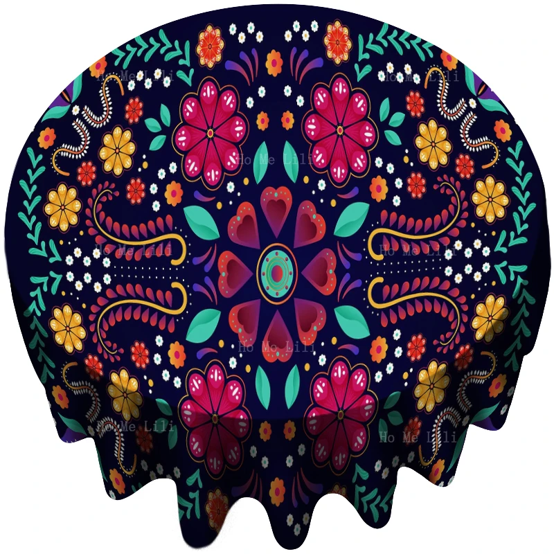 

Cinco De Mayo Traditional Festival Colorful Mexican Floral Folk Art Background Round Tablecloth By Ho Me Lili For Tabletop Decor