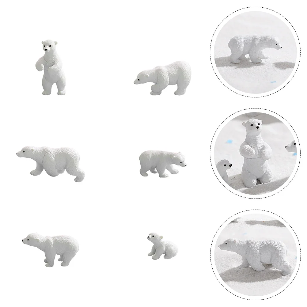 

6pcs Lovely White Bear Adornment Garden Decor Miniature Ornaments Animal Decor