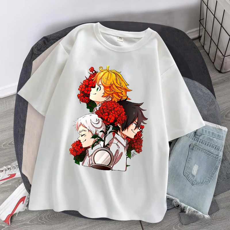 

2021 Janpanese Anime The Promised Neverland T Shirt Men Summer Tops Cotton Cartoon Emma Norman Ray Graphic Tees Unisex T-Shirt
