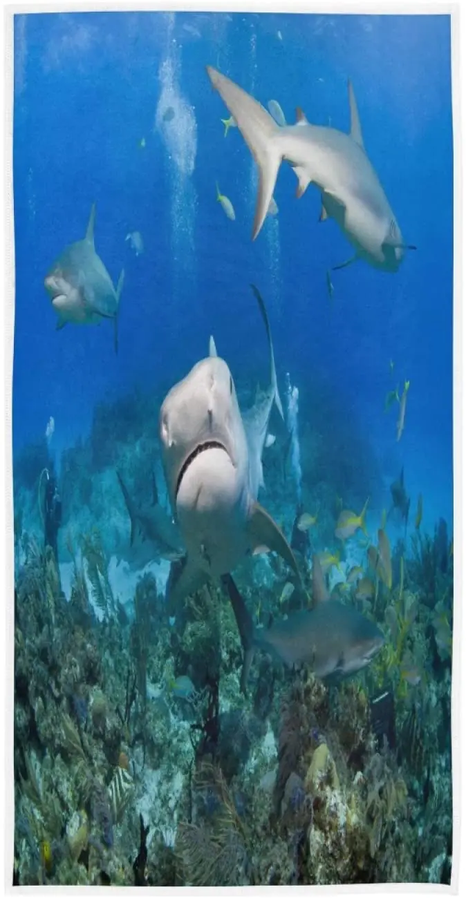 Полотенце для лица с изображением акулы рыбы океана кораллового рифа мягкое