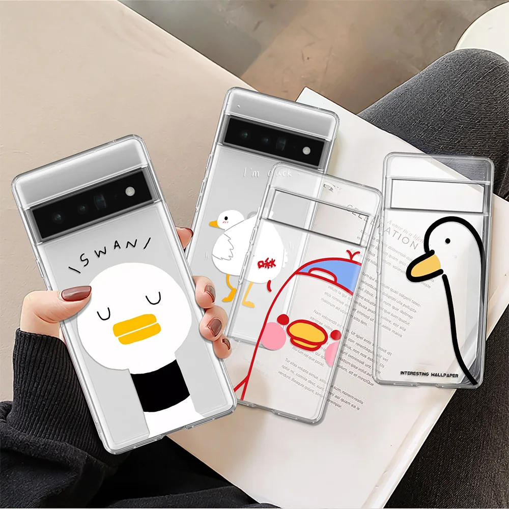 

Cartoon Cute Duck Case for Google Pixel 7a 7 Pro 6a 6 6Pro 2 3 Transparent Soft TPU Fundas for Google 3a 4 4a 5 5a 5G XL Cover
