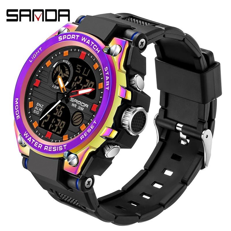 

SANDA Casual Fashion Men's Dual Display Quartz Waterproof Watch Automatic Date LED Luminous Sports Men's Watch Orologio da uomo