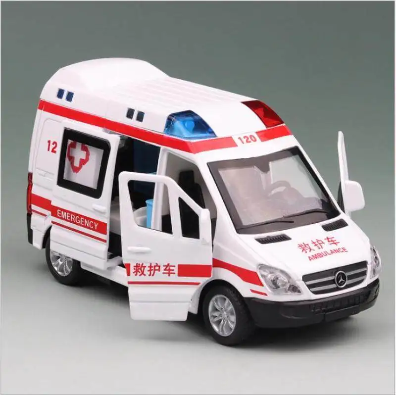 

1:32 Ambulance Alloy Car Model Sound and Light Pull Back Collection Diecast Vehicles Car Toys for Kids