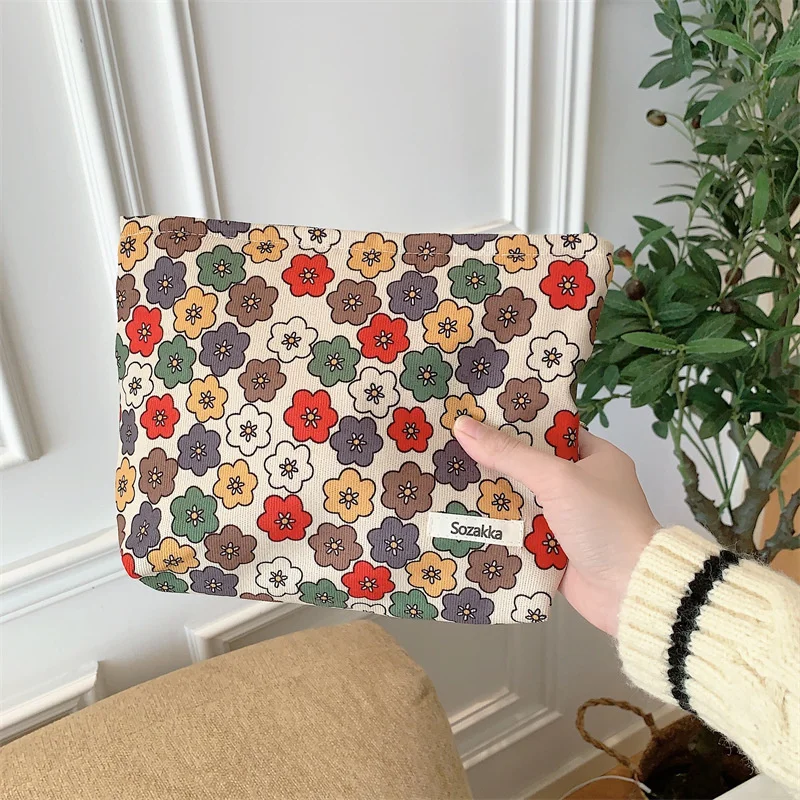 

Corduroy Retro Print Women Cosmetic Bag Travel Portable Large Capacity Toiletry Makeup Organizer Zipper Beauty Pouch Bag