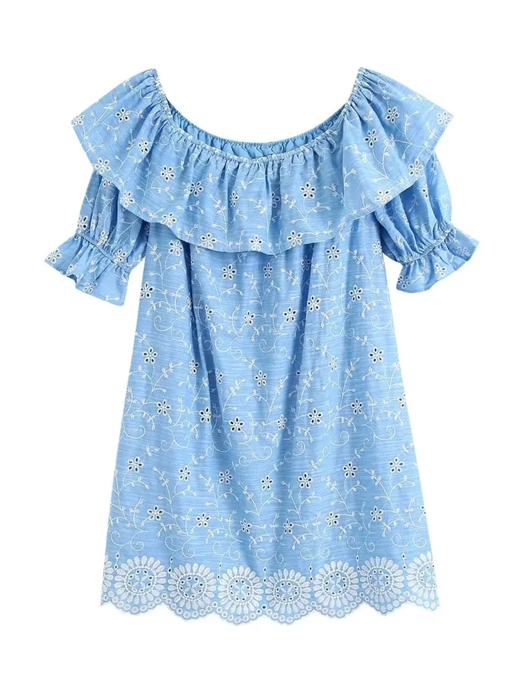 

Женское винтажное мини-платье с принтом, плиссированное платье с двухслойным воротником и расклешенными рукавами, лето 2022