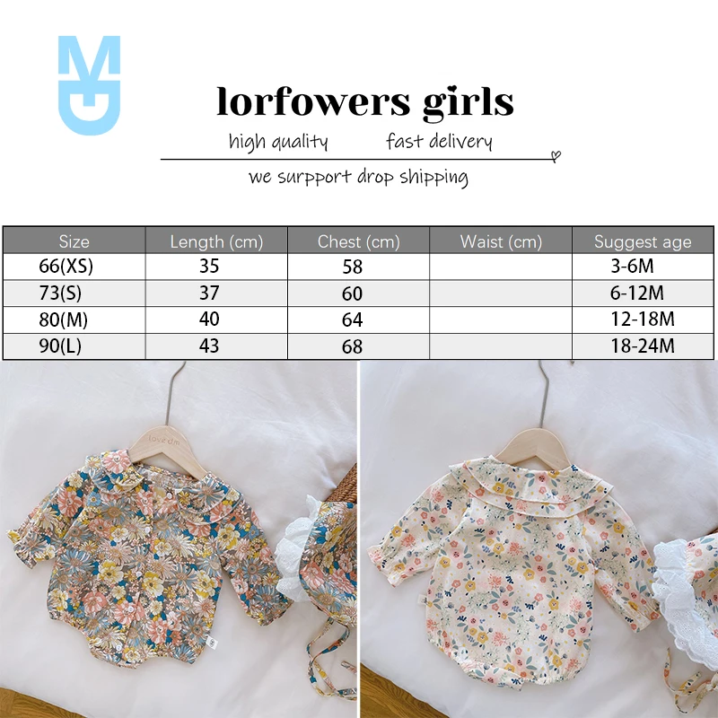 

New Princess Cute Girl Toddler Clothes Lace Hat 2022 Autumn Doll Collar born Baby Rompers Flower Korean Long Sleeve Infant Outfi