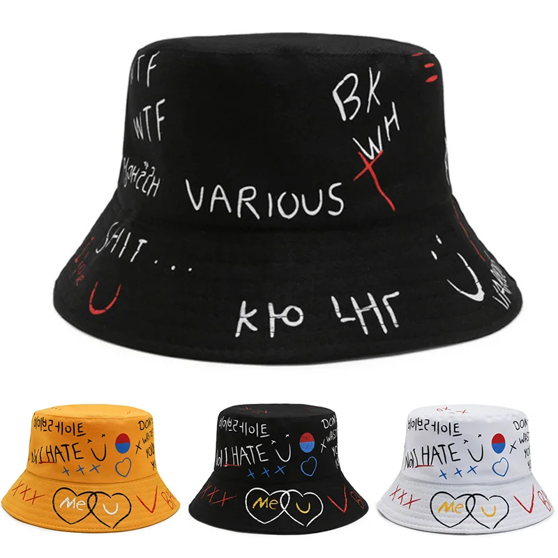 

Bucket Hat Fishing Fisherman Hat Graffiti Letter Women Hat Hip Hop Cap Unisex Harajuku Women Men Summer Outdoor Sun Caps