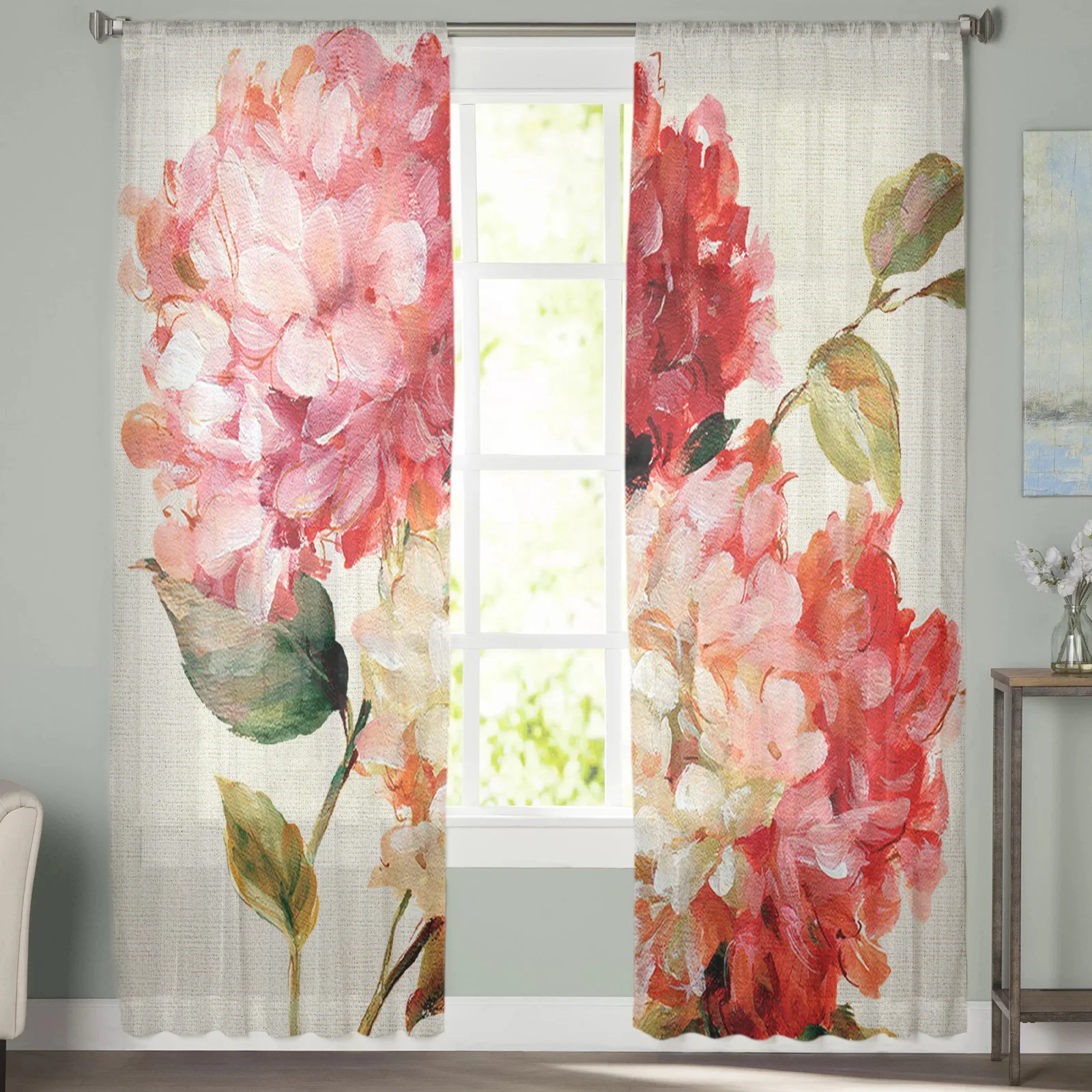 

Vintage Flower Text Hydrangea Tulle Curtains For Living Room Bedroom Decoration Luxury Voile Valance Sheer Curtains For Kitchen