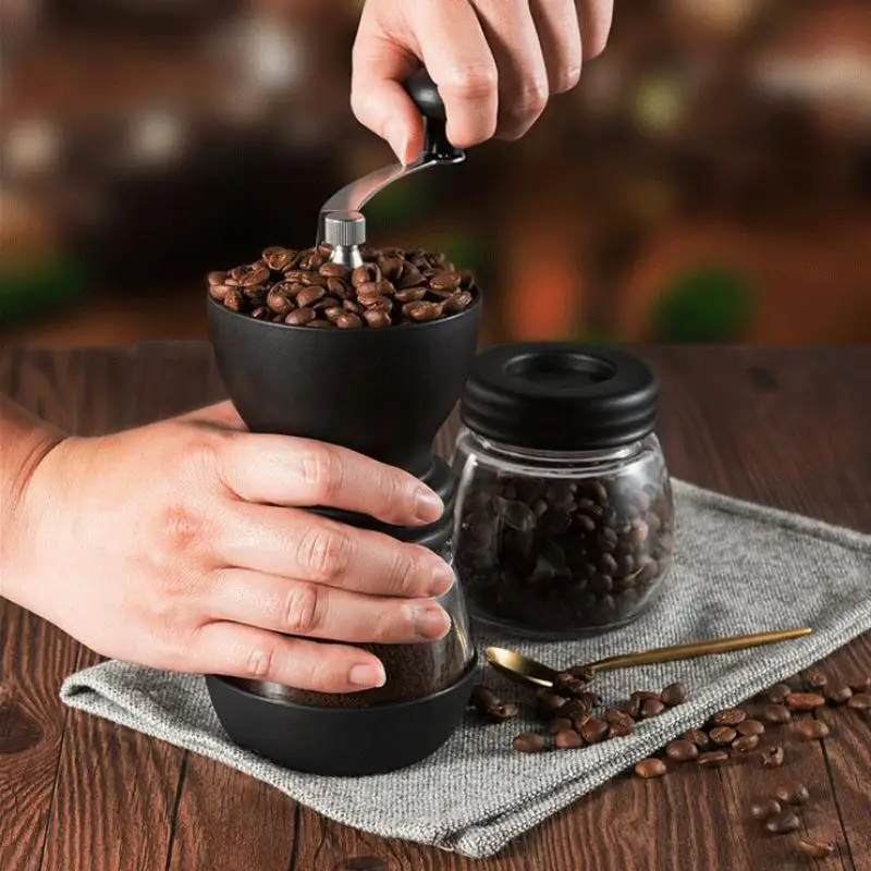 

Large Capacity Hand Coffee Grinder Manual Beans Spice Pepper Mill 2 Glass Jars French Press