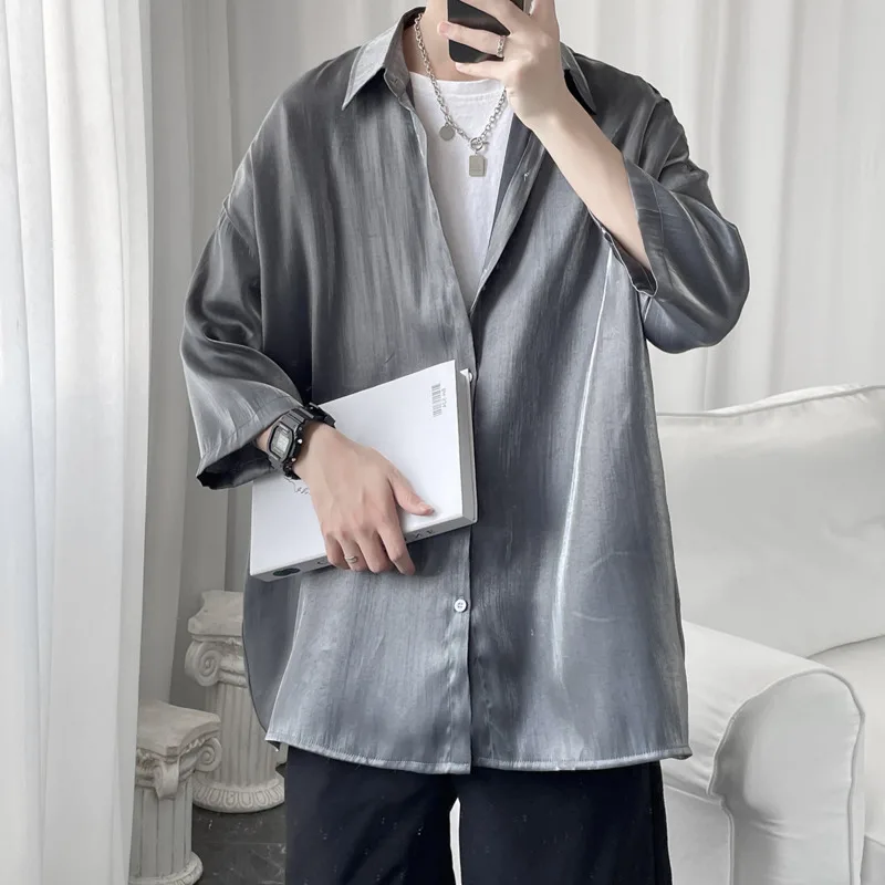 Summer Short Sleeve Shirts Men Fashion Gradient Casual Shirts Men Korean Version Loose Social Mens Dress Shirts Plus Size M-5XL