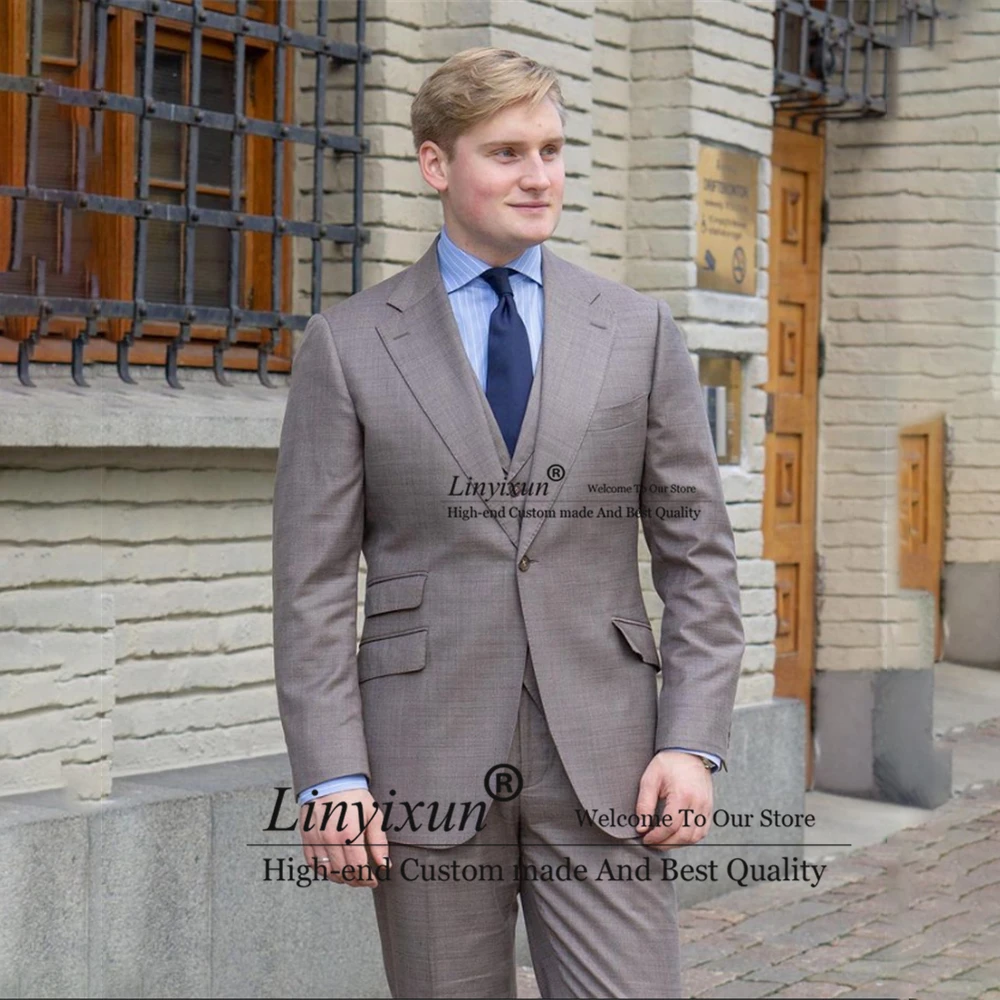 

Костюм мужской деловой из 3 предметов, приталенный пиджак с отложным воротником, смокинг для жениха, пиджак, жилет и брюки, серого цвета