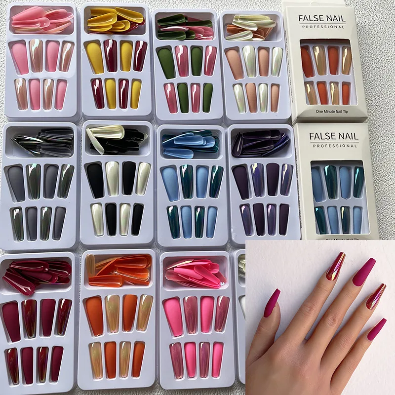 

24PCS Aurora Matte Jump Colors Long Ballet ABS False Nail Tips Press-on Finsihed Fake Fingernail Extension Manicure Accessories