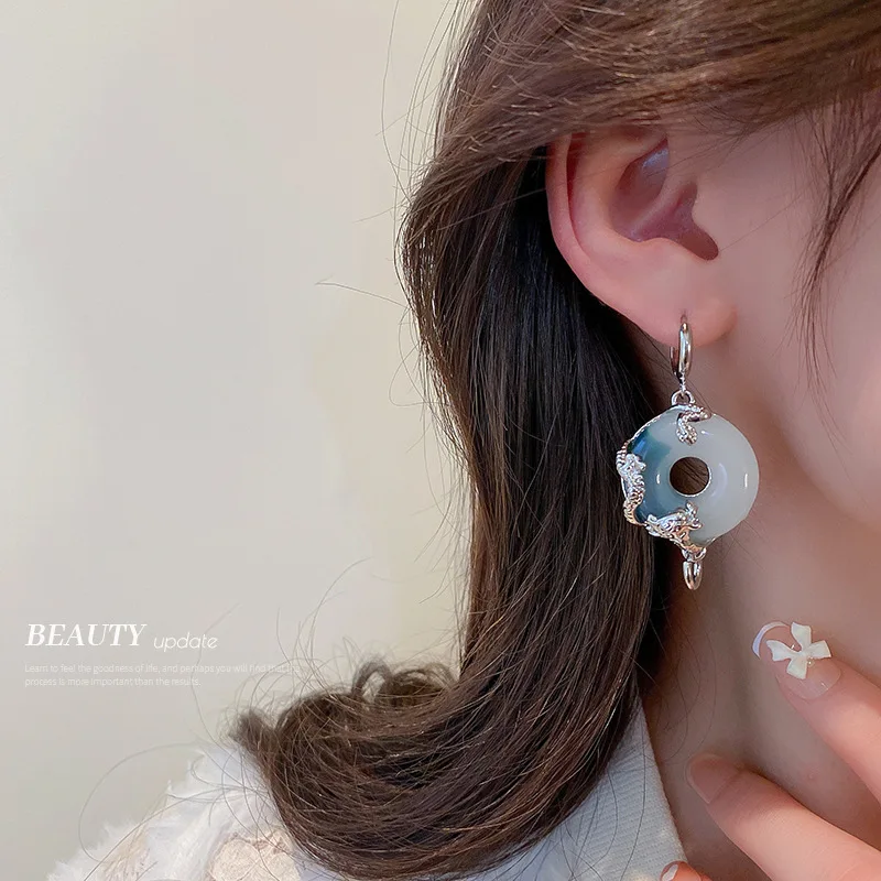 

Jade Donut Earrings for Women Stone Luxury Designer Carved 925 Silver Talismans Amulet Amulets Jewelry Gift Gifts Natural