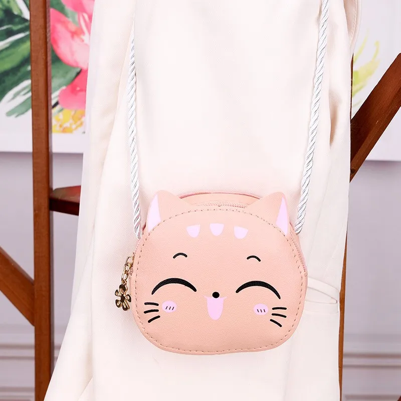 Mini Crossbody Bag for Children Cute Cartoon Cat Baby Girls Shoulder Bags PU Leather Boys Kids Small Coin Purse Handbags Wallet