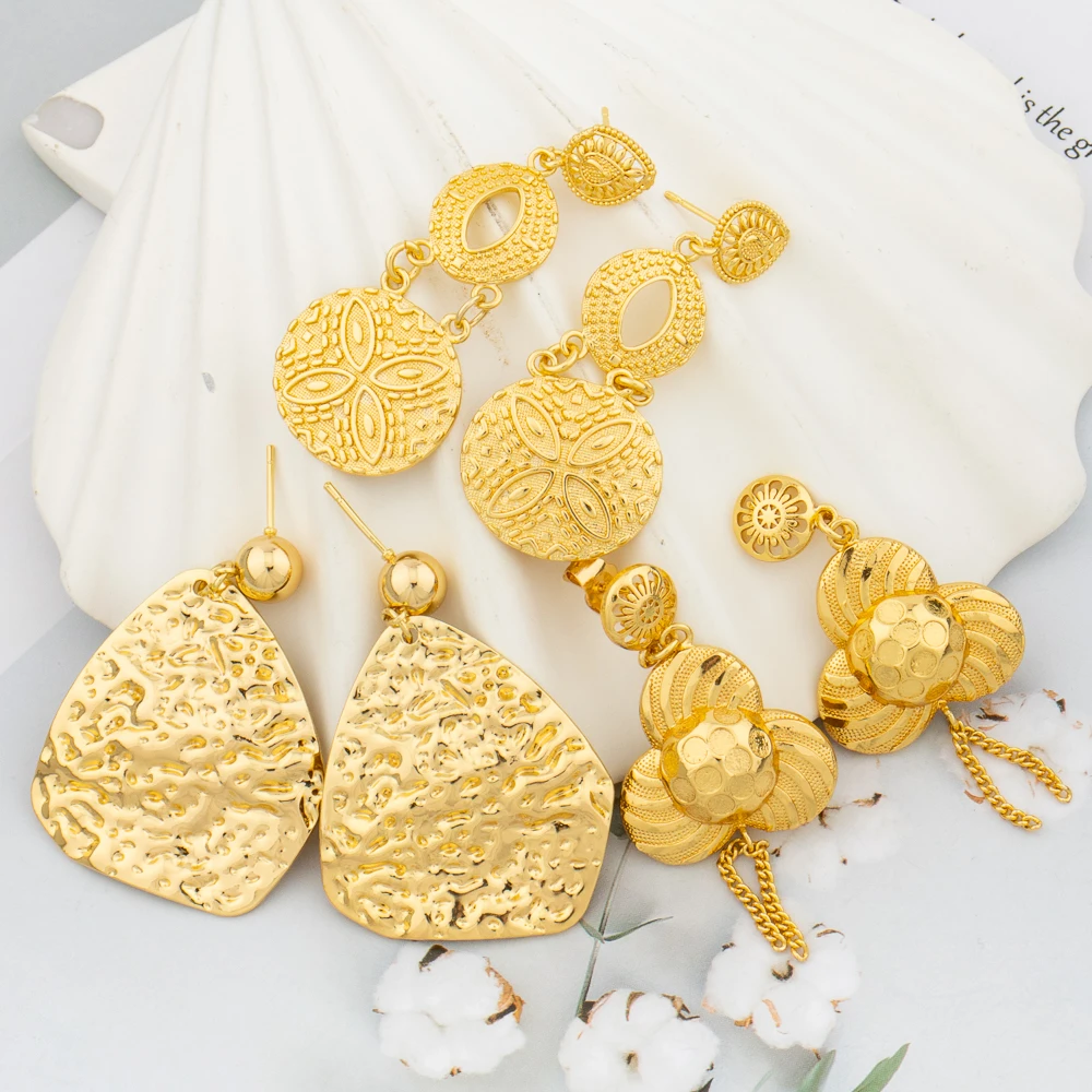 

Fashion Dubai Gold Color Earrings for Women 3PCS Drop Earrings Bohemian Italian Lady Girl Daily Wear High Quality Jewelry Gift