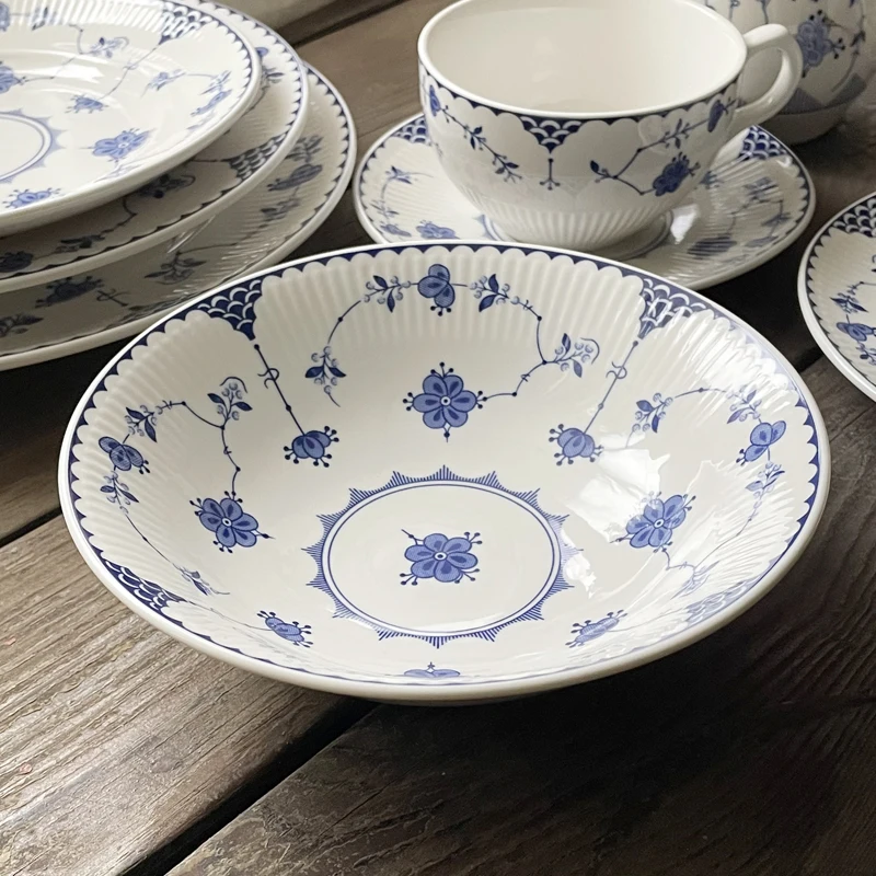 Китайская фарфоровая посуда керамическая тарелка для стейка сине-белый
