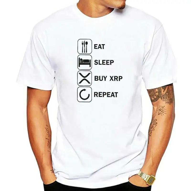 

Funny Ripple HODL Crypto T-Shirts Men Crewneck Cotton T Shirt Eat Sleep Buy Xrp Classic Short Sleeve Tees Printing Clothing