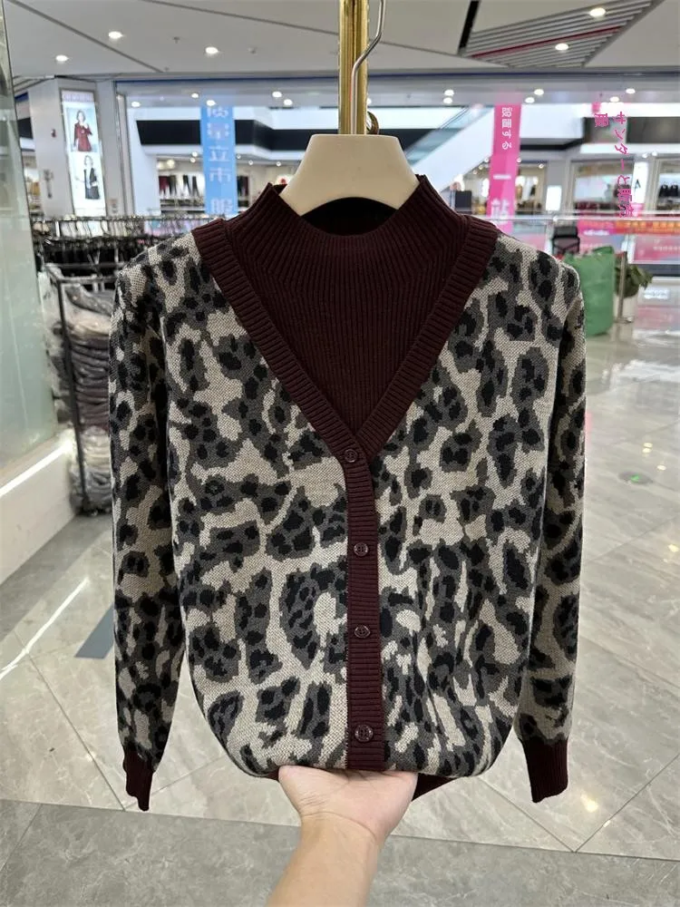 Поддельный двухсекционный пуловер для молодой мамы вязаный осенне-зимний новый