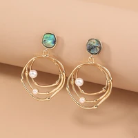 2022 irregular natural abalone drop earrings for women fashion multi layer metal round mini pearl pendant earrings girl jewelry