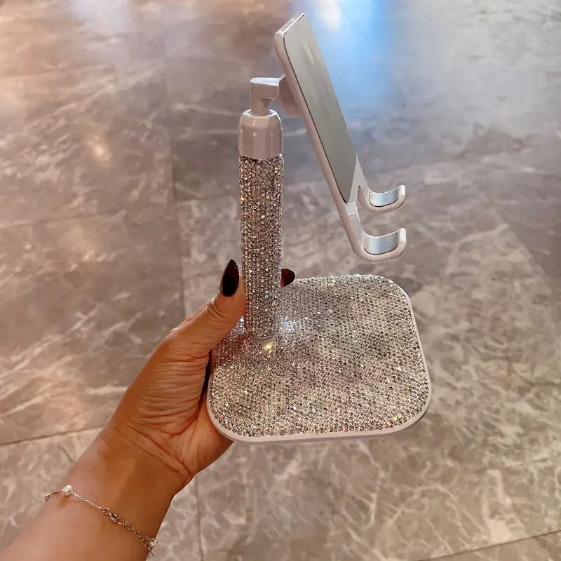 Фото Настольный держатель для телефона Bling Diamond, подходит для iPad, регулируемый держатель для планшета, универсальный держатель для настольного компьютера, для стриминга и прямых трансляций №5