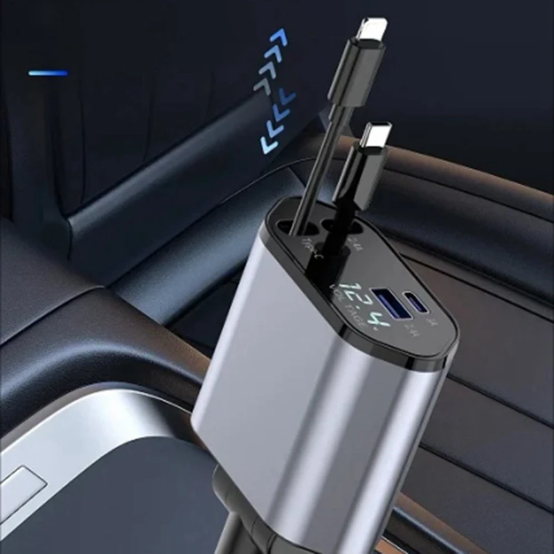 Автомобильное выдвижное автомобильное зарядное устройство 2 USB-порта поддержка