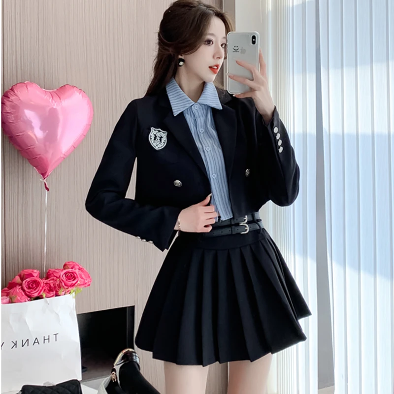 Женский Повседневный однотонный Блейзер и юбка Новинка весна-лето 2023 женская