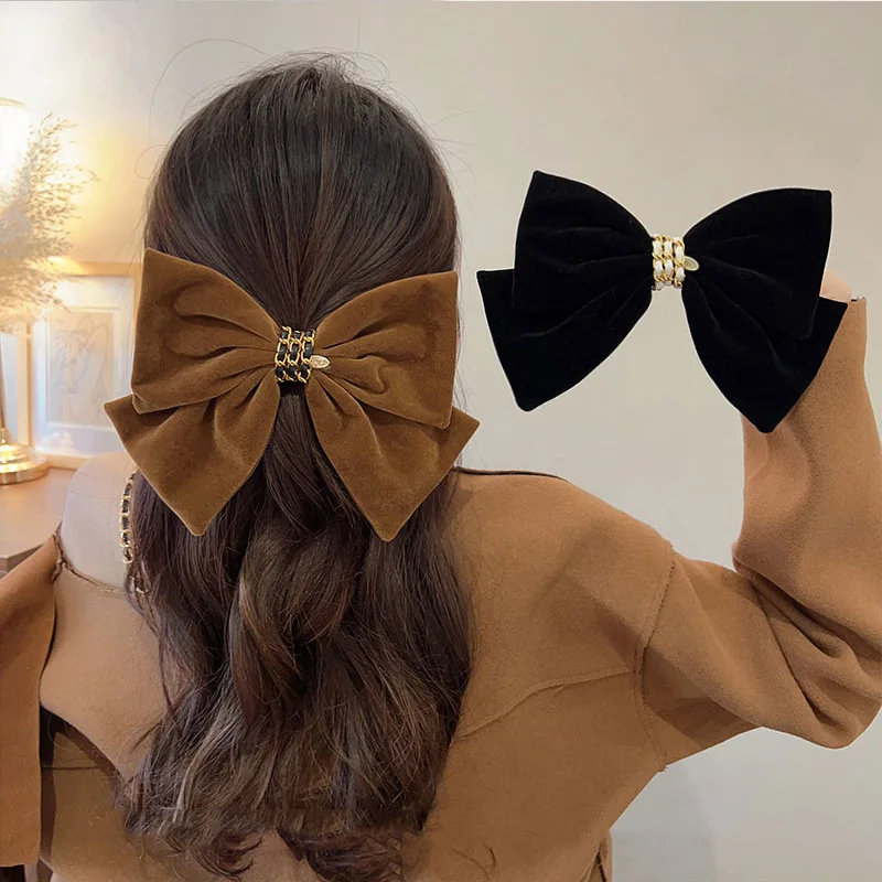 

Girls Velvet Bow Hair Clip Elegant Bow Tie Hairpins Barrettes Vintage Women Black Wine Red Bow Hair Clip Tie Prom Accessories