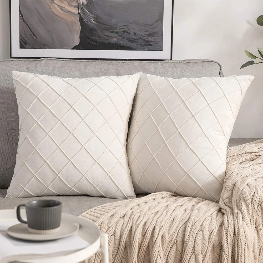 

Velvet Throw Pillow Covers Square Soft Solid Pillowcases Cream White Couch Pillows Cushion Covers for Sofa Living Room