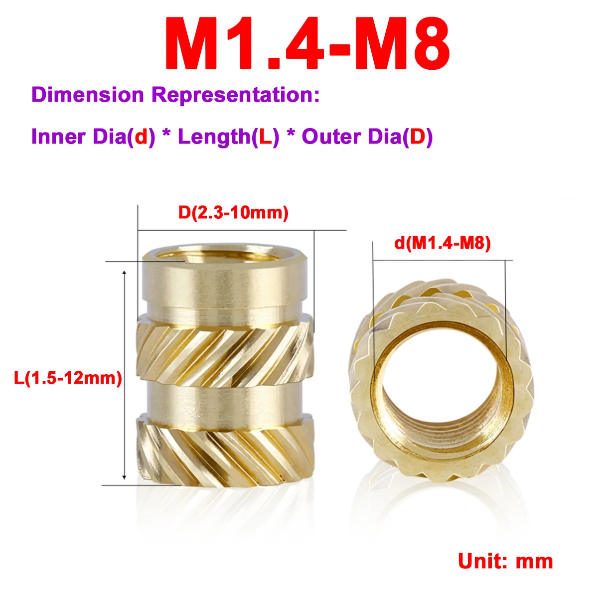 

Hot Melt Injection Molding Soil Eight Diagonal Copper Knurled Nut Embedded Insert M1.4M1.6M1.7M2M2.5M3M4M5M6M8