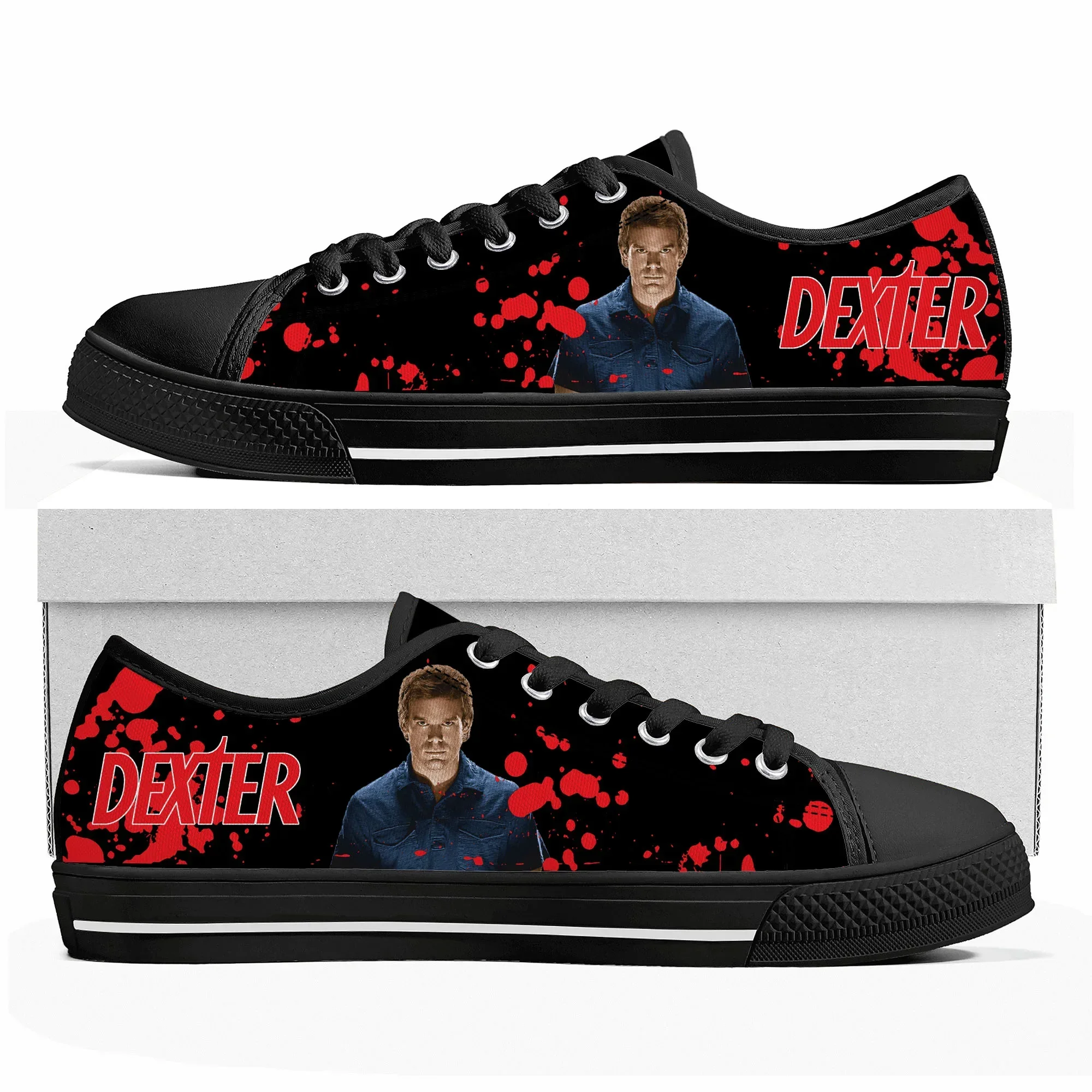 Фото Кроссовки Dexter TV Show Morgan Low Top для мужчин, женщин и подростков, высококачественные повседневные кеды из канваса, обувь на заказ, индивидуальный дизайн №2