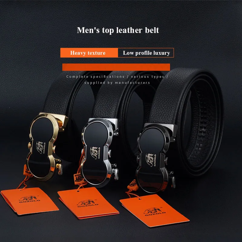 Men Leather Belt Top Layer Cowhide Casual And Versatile Business Letter Automatic Belt Buckle Middle Young Fashionable