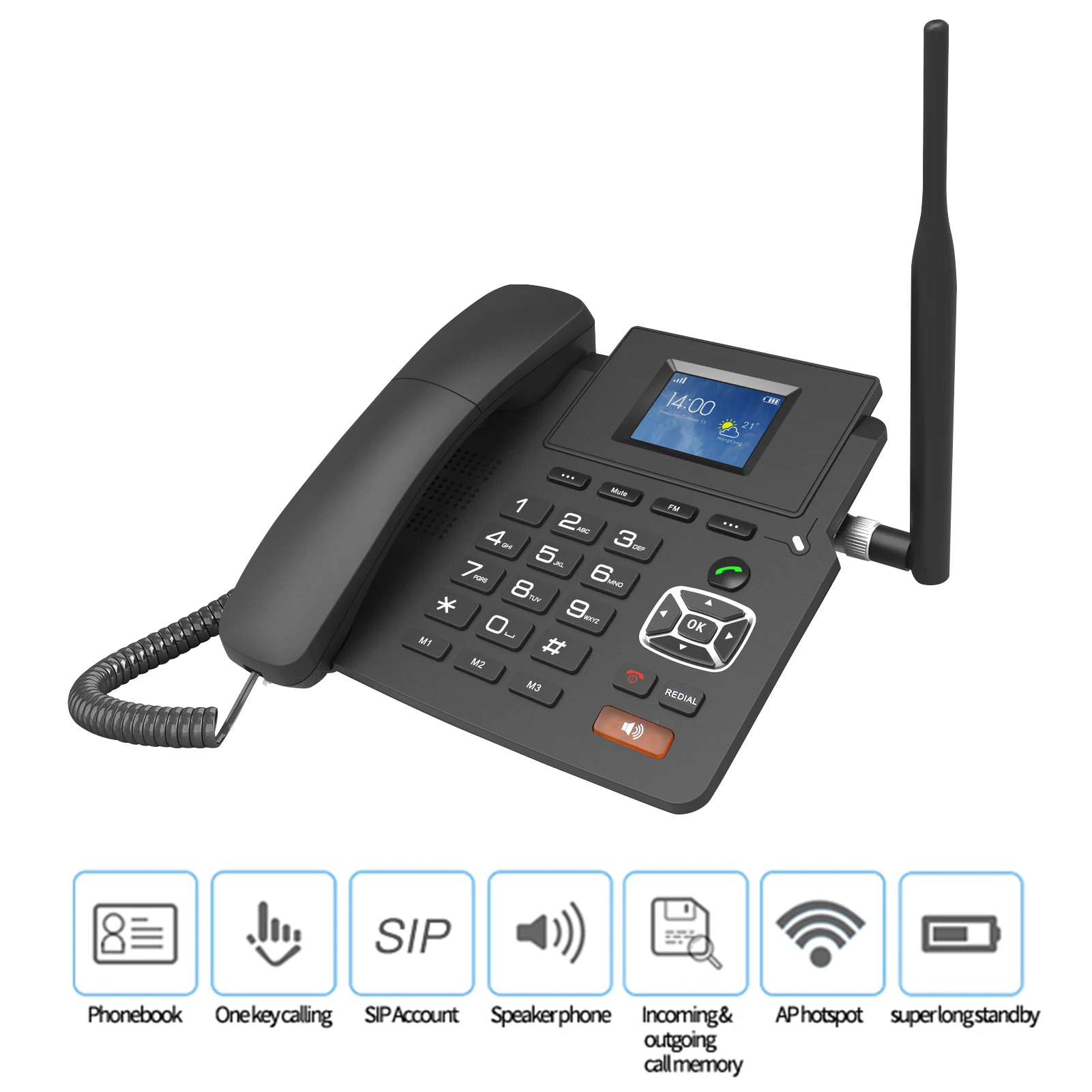 4G Desktop Dual modes Wireless Telephone 4G VOIP Phone Support 2 SIP Accounts WIFI SIM Card wi/ Antenna LCD Screen Auto Answer