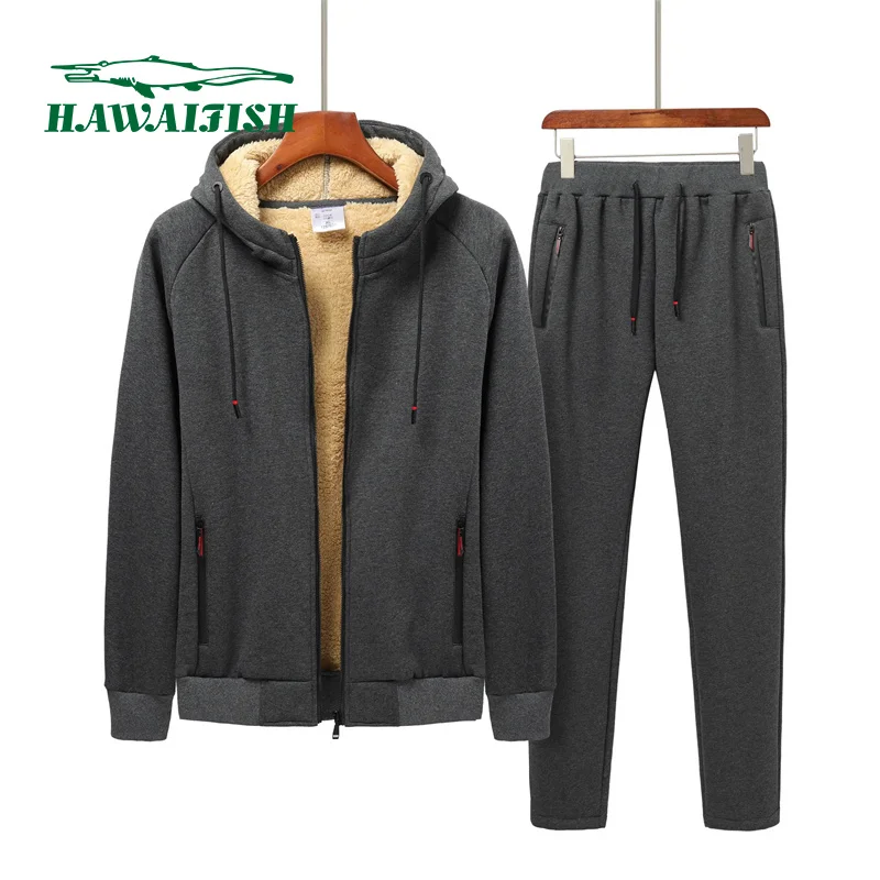 

HAWAIFISH 8XL Winter Cashmere Suit Men's Tracksuit Solid color suit 2022 Thicken Fleece Two Pieces Set Mens Casual Jacket Pants